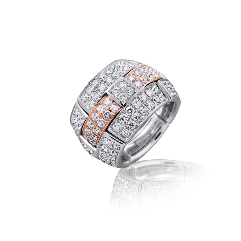 18K White and Rose Gold Xpandable Ring 176 Round Diamonds