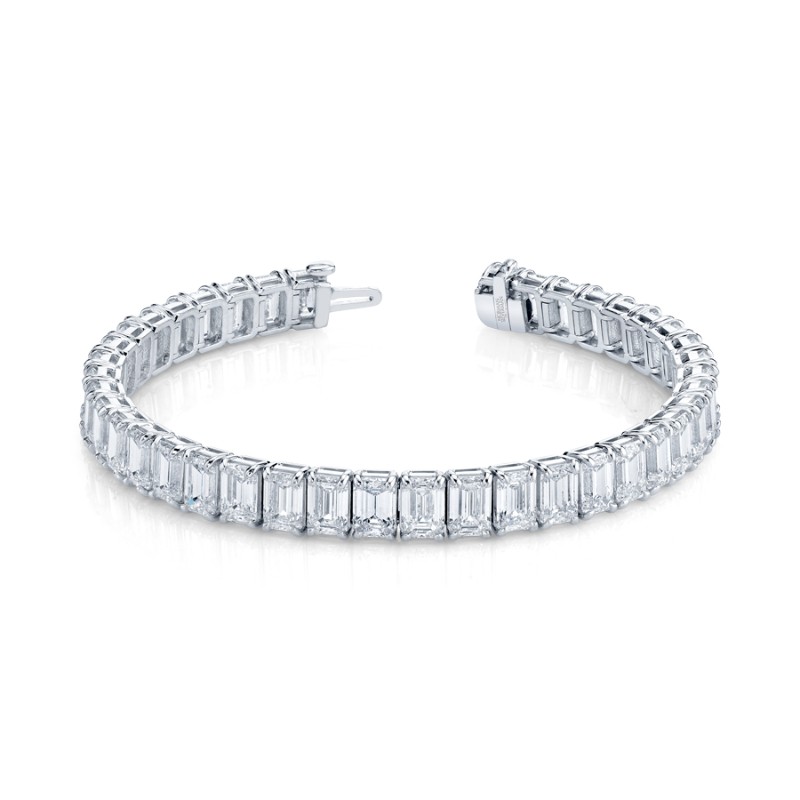 Norman Silverman 28.26 Carat Platinum Emerald Cut 4-Prong Straight Line Bracelet