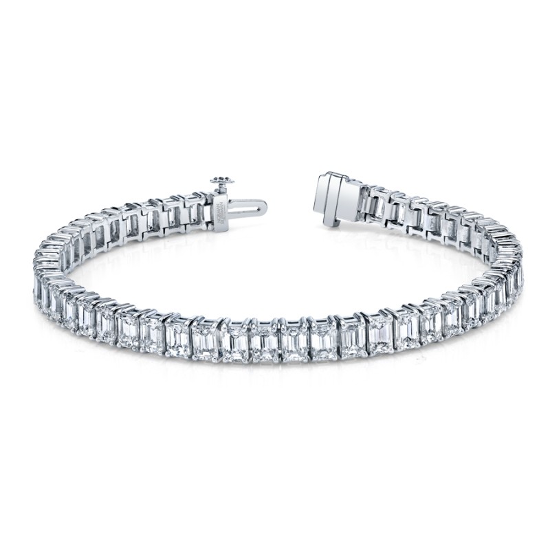 Norman Silverman 15.63 Carat 18K White Gold Emerald Cut 4-Prong Straight Line Bracelet