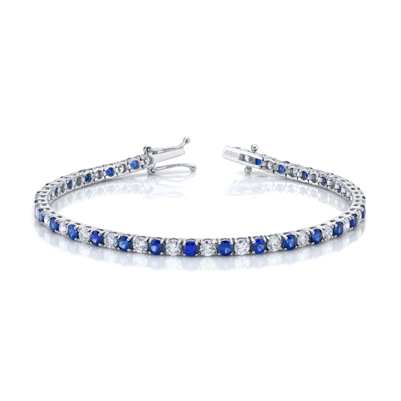 Norman Silverman 6.54 Carat 18K White Gold Diamond And Sapphire Straight Line Bracelet