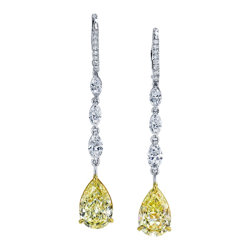 Norman Silverman Yellow Diamond Pear Shape Drop Earrings