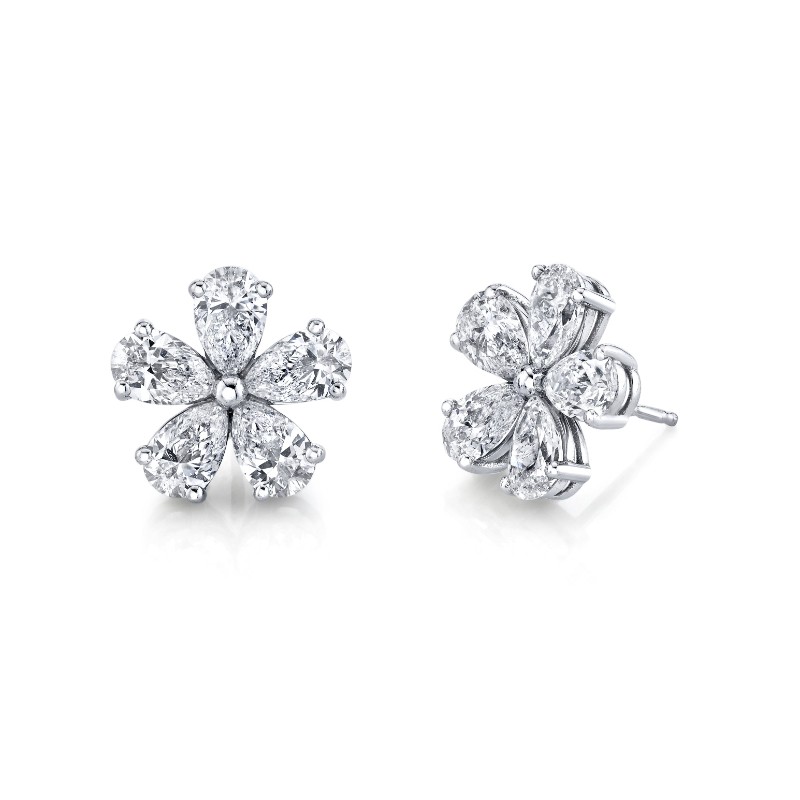 Norman Silverman Diamond Floret Earrings In 18K White Gold