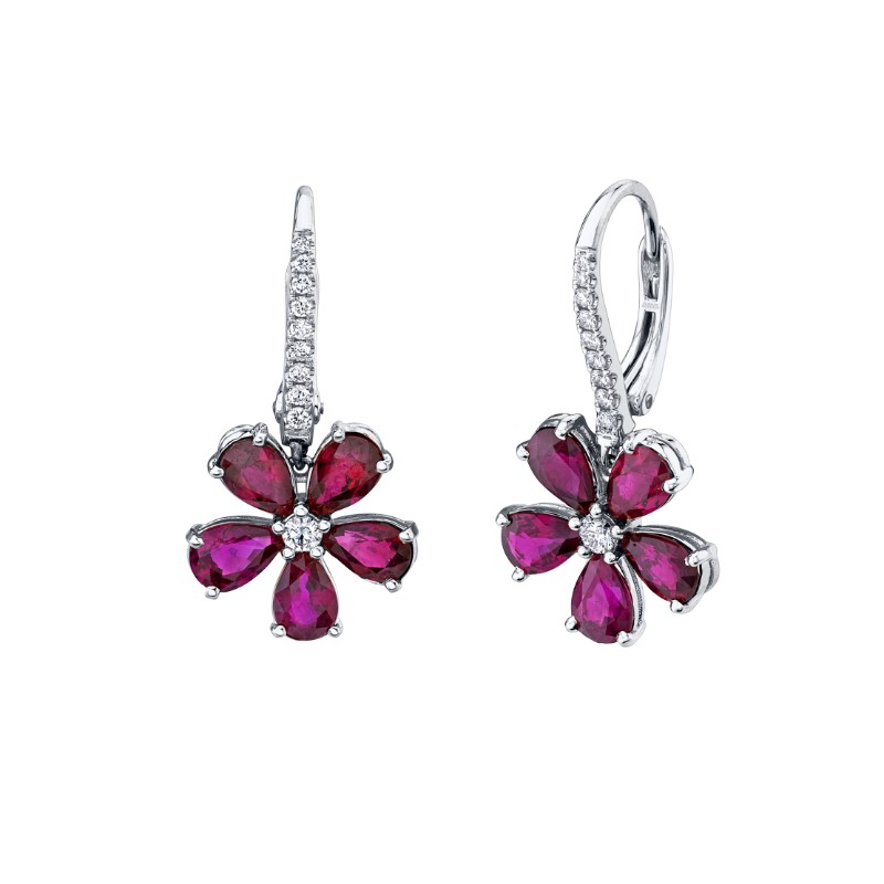 Norman Silverman Floret Ruby Drop Earrings