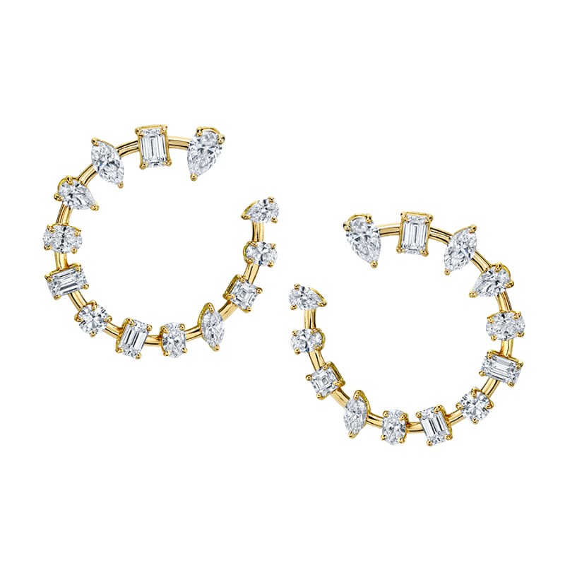 Norman Silverman 4 Carat Alternating Diamond Hoop Earrings