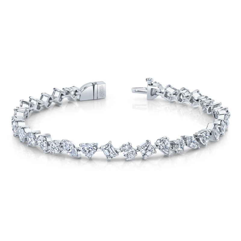 Norman Silverman 8.57 Carat 18K White Gold Mixed Shape Straight Line Bracelet