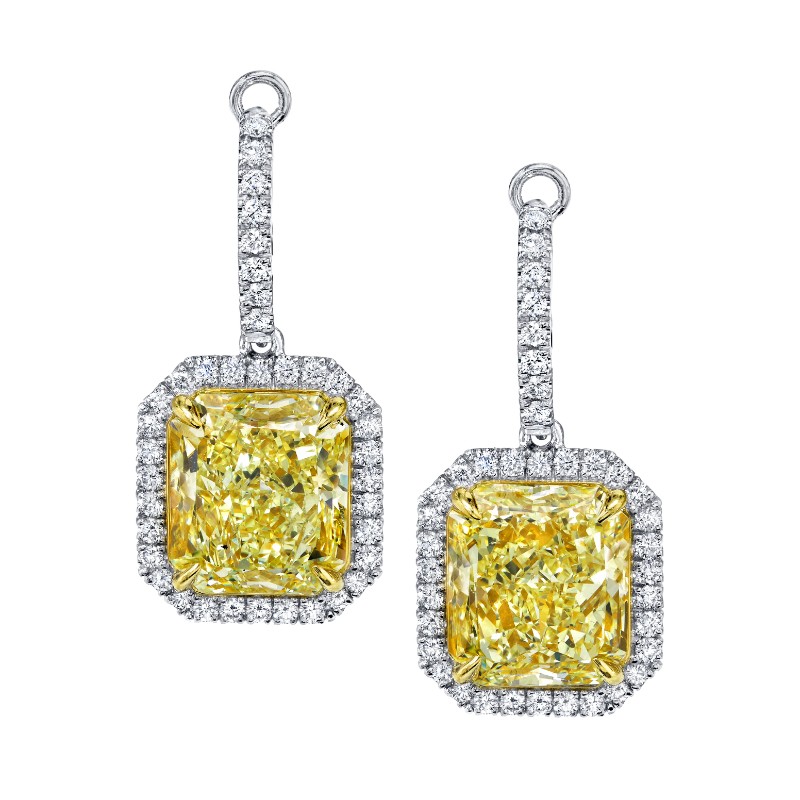 Norman Silverman Fancy Yellow Radiant Cut Pave Dangle Earrings