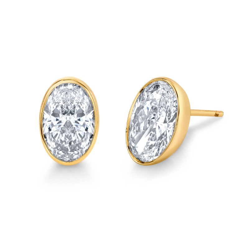 Norman Silverman Oval Diamonds In 18 Yellow Gold Stud Earrings