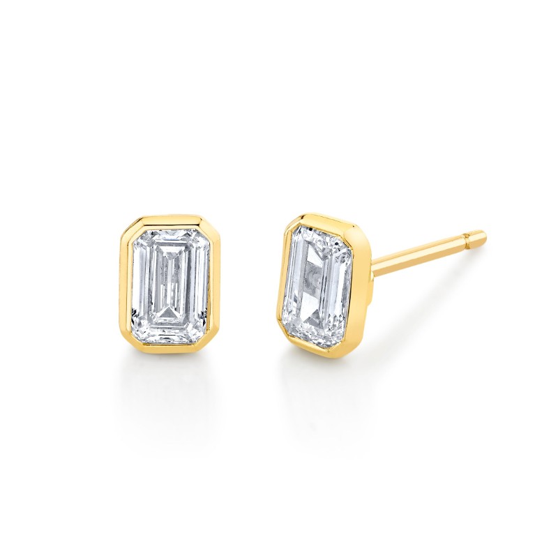 Norman Silverman Emerald Cut Bezel Set Stud Earrings