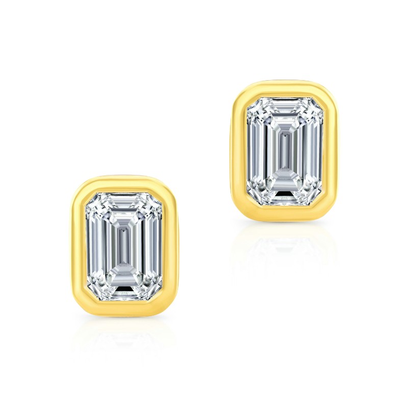 Norman Silverman Emerald Cut Diamond Bezel Studs