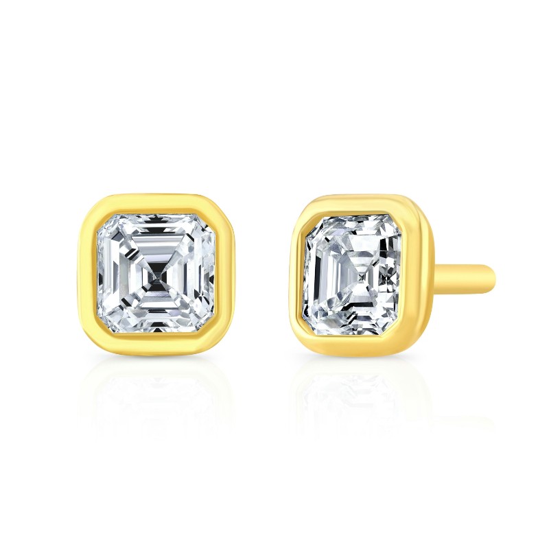 Norman Silverman Asscher Cut Diamond Bezel Studs