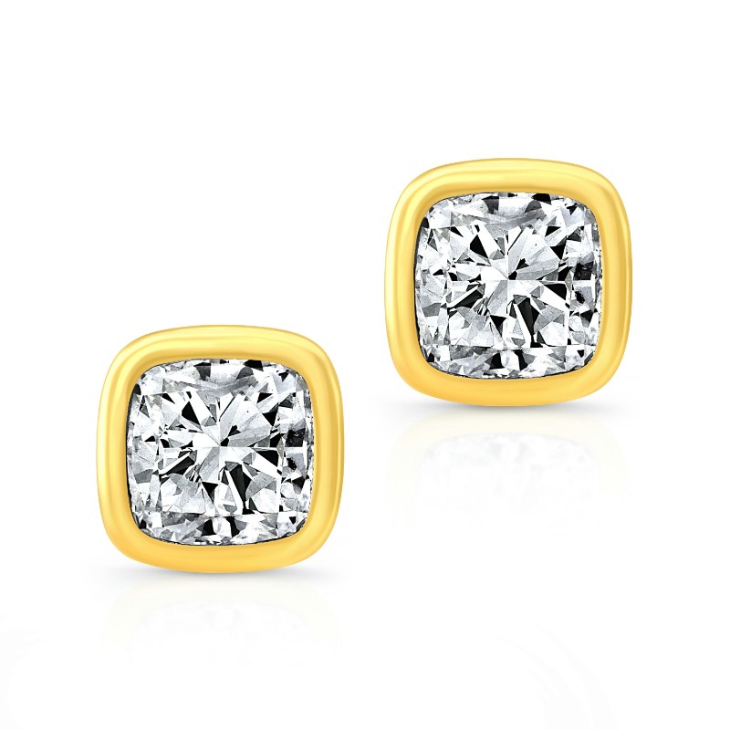 Norman Silverman Cushion Cut Diamond Bezel Studs