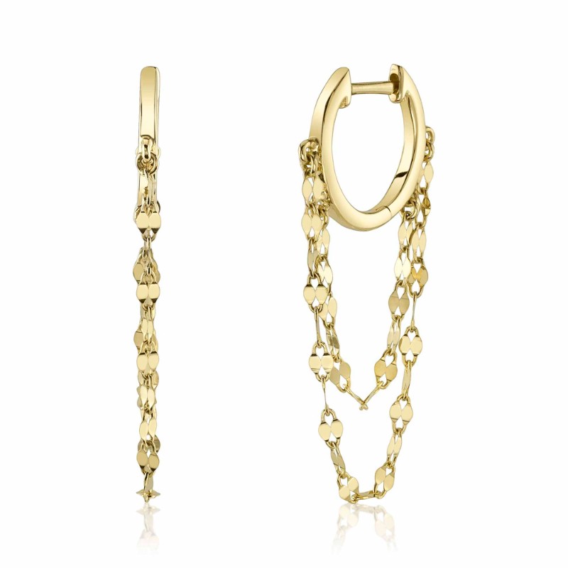 Deutsch Signature Double Chain Dangle Huggie Hoop Earrings