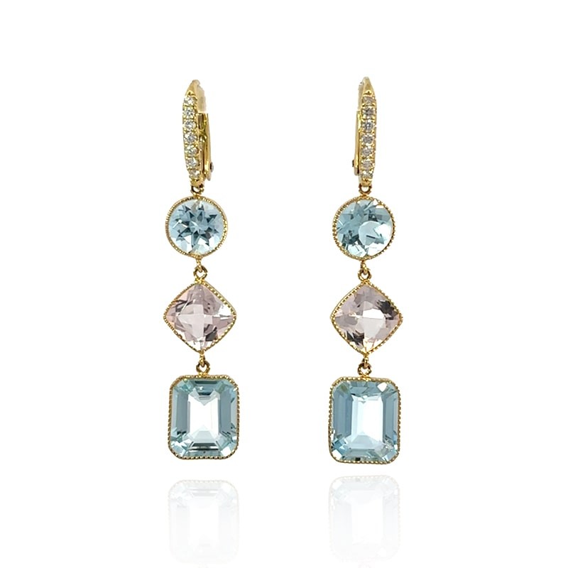 John Apel Aquamarine & Morganite Bezel Set Milgrain Edge Drop Earring