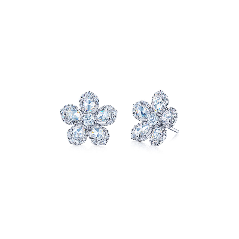 Diamond Edge Flower Stud Earrings