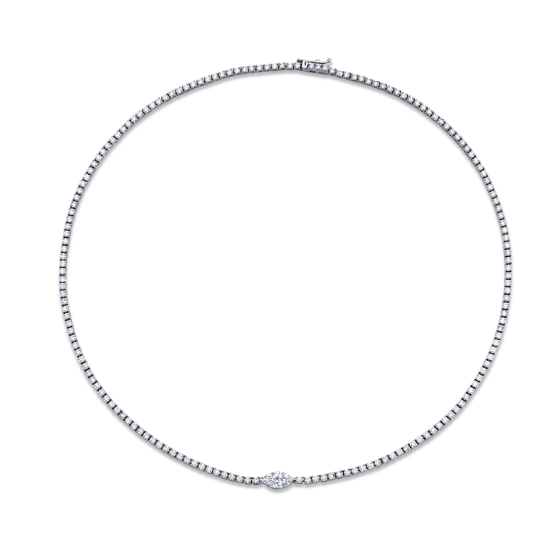 Norman Silverman Straightline Necklace With A Marquise Center Stone