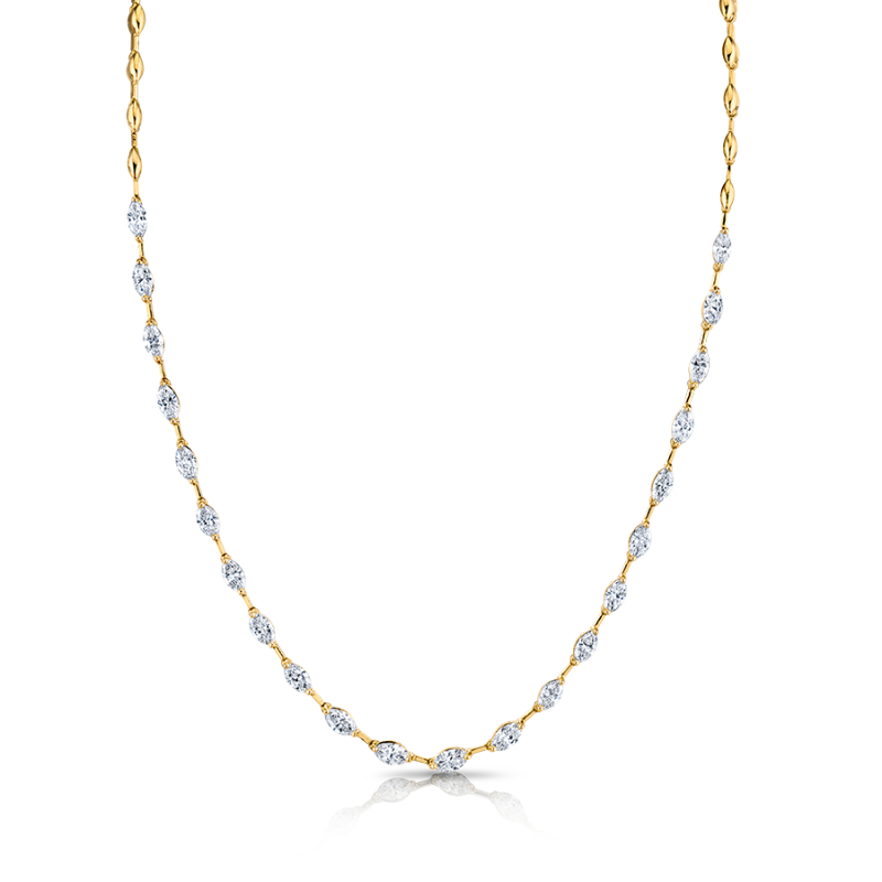 Norman Silverman 4.35 Carat 18K Yellow Gold Marquise Diamonds Straight Line Bar Necklace