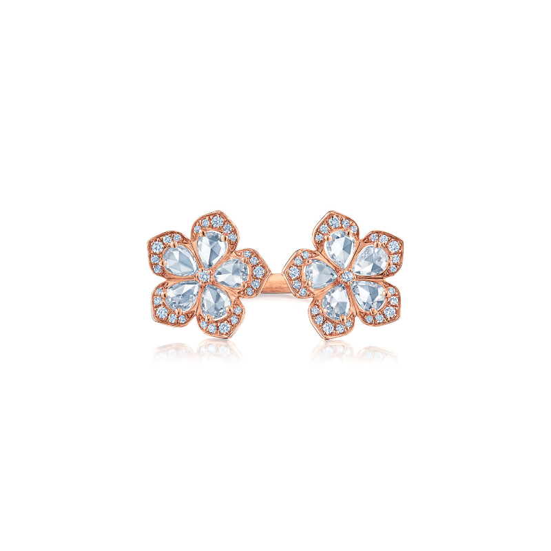 Rose Cut Diamond Twin Flower Ring