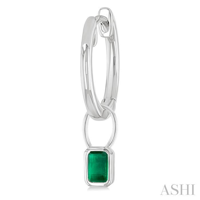 EMERALD SHAPE BEZEL SET GEMSTONE HUGGIE FASHION EARRINGS