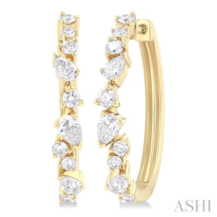 MIXED SHAPE SCATTER DIAMOND FASHION HOOP EARRINGS