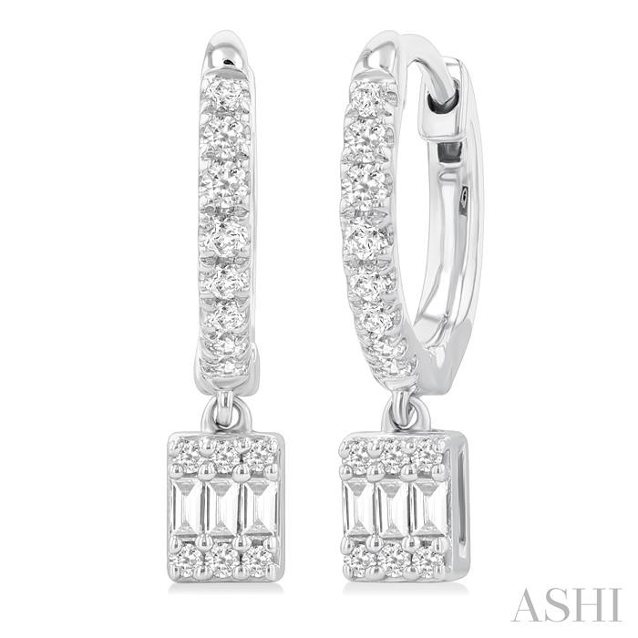 RECTANGLE SHAPE FUSION PETITE DIAMOND HUGGIE FASHION EARRINGS