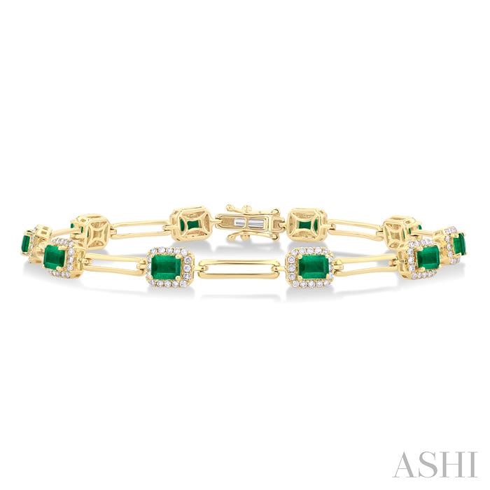 EMERALD  SHAPE GEMSTONE HALO DIAMOND BRACELET