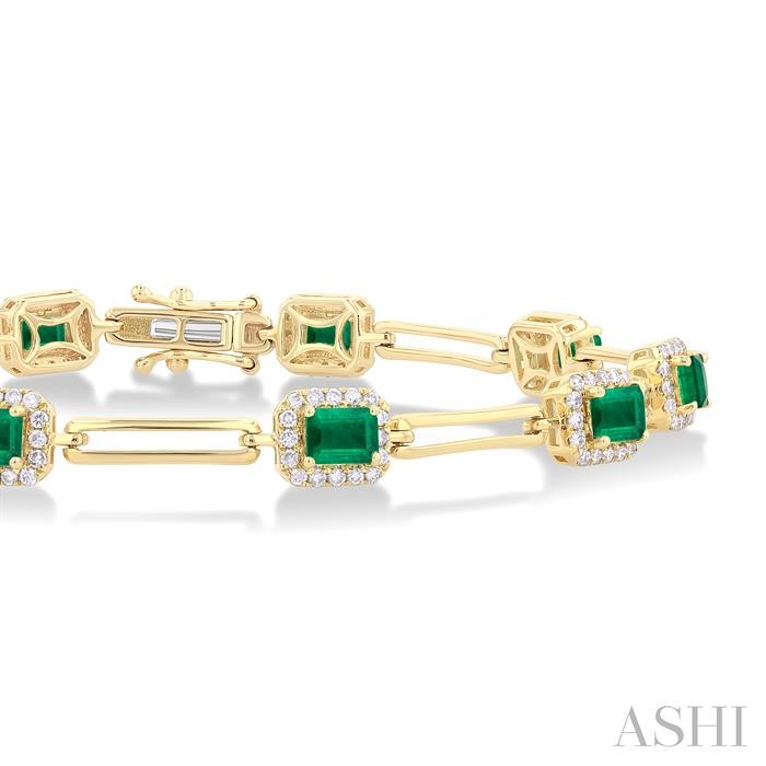 EMERALD  SHAPE GEMSTONE HALO DIAMOND BRACELET